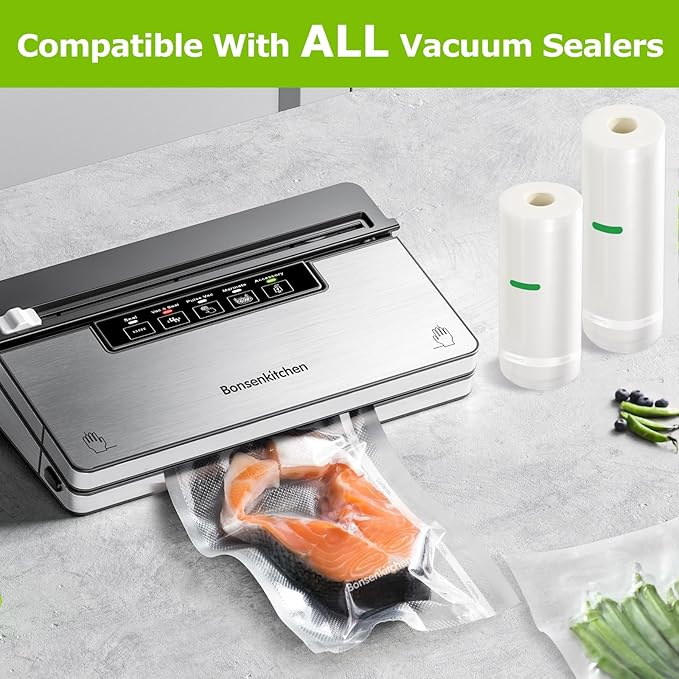 Bonsenkitchen Vacuum Sealer Bags Rolls, 11in x 50ft & 8in x 50ft Durable Food Sealer Bags, Commercial Grade, Heavy Duty, BPA 