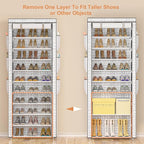OYREL Shoes Rack 10 Tier Tall Shoe Rack with Storage Pockets, Fabric Covered Shoe Racks,Metal Shoes Rack Organizer for Closet