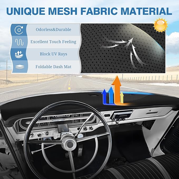 FIILINES Dash Cover for Ford F100 F250 F350 Pickup 1967-1972, Dashboard Mat Accessories Dash Cover Sunshade Nonslip Mesh Prot