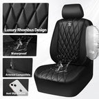 CAR PASS Piping Luxury Faux PU Leather Two Front Car Seat Covers, Waterproof Anti Slip Seat Covers Compatible with Front Seat