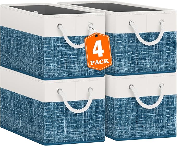 Fab totes Storage Bins [4-Pack], Foldable Storage Baskets for Organizing Toys, Books, Shelves, Closet, Large Storage Box with