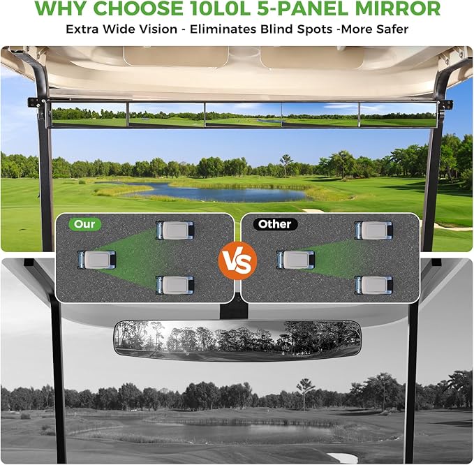 10L0L Universal Golf Cart 5 Panel Mirror for Yamaha EZGO Club Car, Eliminate Blind Spots Wide Angle Rear View Mirror