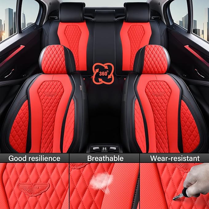 Coverado Seat Covers 2 Pack, Car Seat Covers Front Seats, Red Car Seat Cover, Waterproof Car Seat Covers, Car Seat Cushion, F