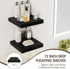 12 Inch Floating Shelves, 12" Deep Floating Shelf Wall Mounted, 12" Wall Shelves, Rustic Deep Bookshelf, Extra Deeper Display
