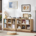 Joaxswe 6 Cube Storage Book Shelf, 40" Wide Low Horizontal Bookcase with Curved Edge, Floor Standing 2-Tier Wooden Bookshelf 