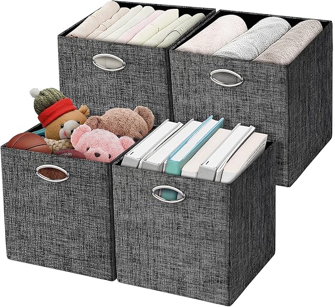 Posprica Storage Cubes,12×12 Storage Bins,Foldable Storage Baskets Fabric Drawers Containers for Shelf Cabinet Bookcase,Thick