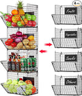 X-cosrack Metal Wire Basket Wall Mount, 4 Tier Extra Large Wall Storage Basket Organizer with Chalkboards, Kitchen Fruits and