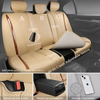 CAR PASS Beige Leather Car Seat Covers, Breathable Waterproof Nappa Automotive Seat Covers Full Set, Anti-Slip Driver Seat Cu
