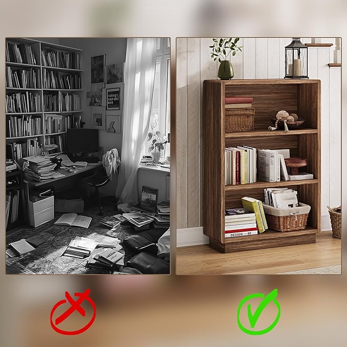 ChooChoo 3-Tier Bookcase, Wooden Bookshelf, Farmhouse Bookshelf with Open Storage, Tall Bookcase for Bedroom and Home Office,
