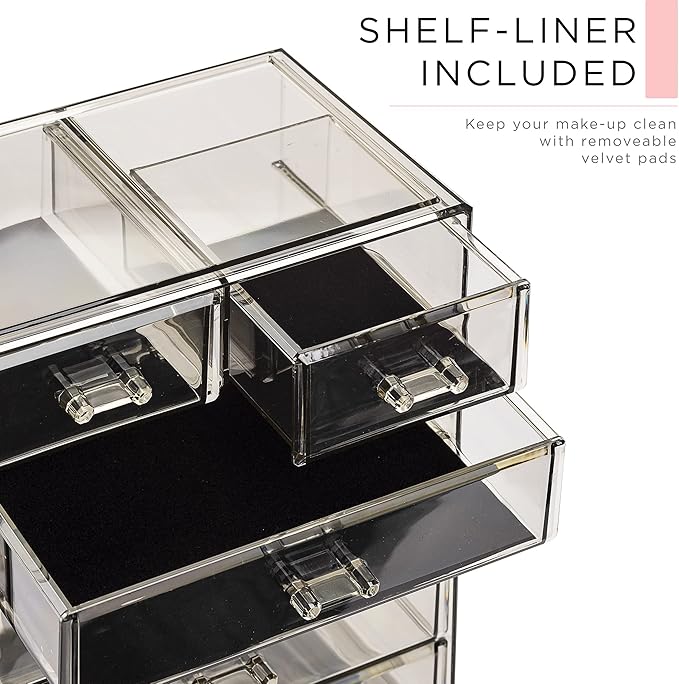 Sorbus Acrylic Makeup Organizer Set, 6-Drawer Vanity & Countertop Cosmetic Storage with Small & Wide Compartments, Black-Tint