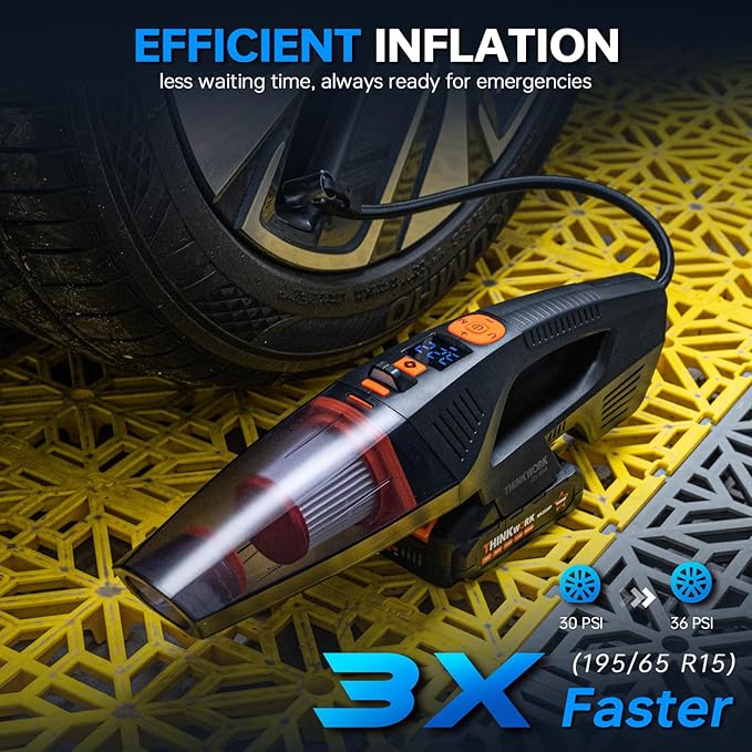 THINKWORK 20V Car Vacuum & Air Inflator, Dual Function High Power Handheld Cordless Vacuum with 18000pa Suction Power for Car