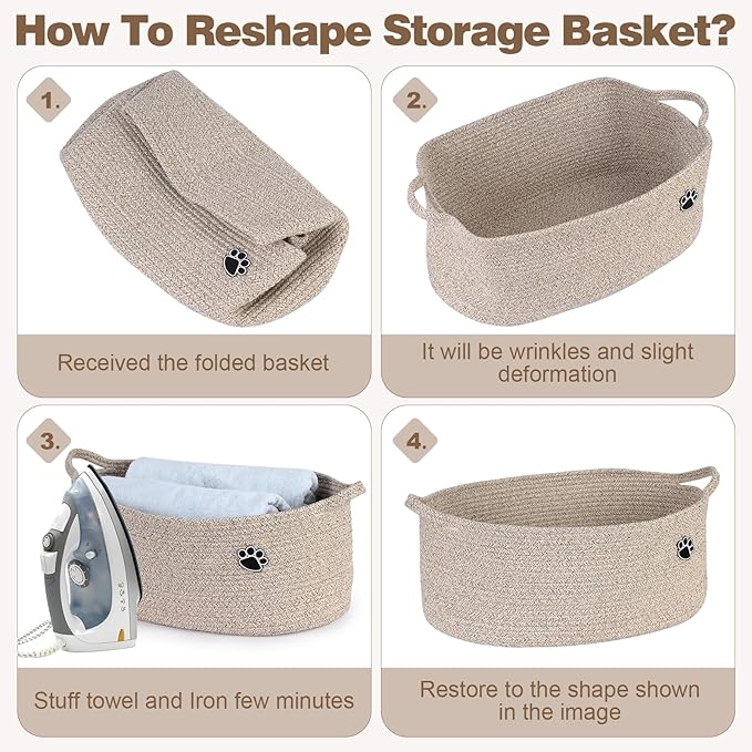 Optish Dog Toy Basket, Toy Box and Bin for Dog Cat Storage, 19.7" X 11" X 7.9" (30L) Large Woven Rope Basket for Blanket Stor
