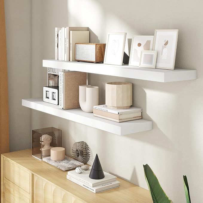 48 Inch Floating Shelves for Wall, 8 Inch Deep Floating Shelf for Storage & Display, Rustic Wall Mounted Shelf with Invisible