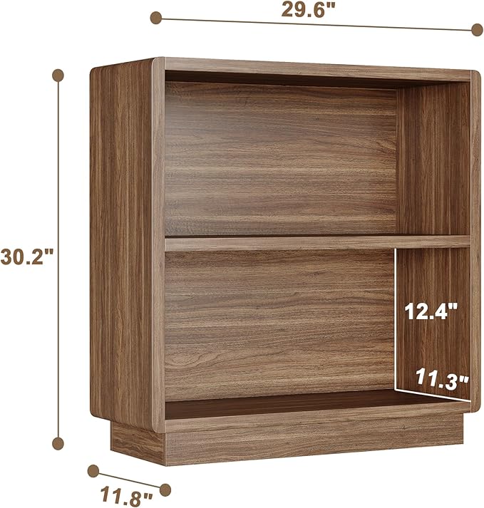 ChooChoo 2-Tier Bookcase, Small Wooden Bookshelf, Farmhouse Bookshelf with Open Storage, Short Bookcase for Bedroom and Home 