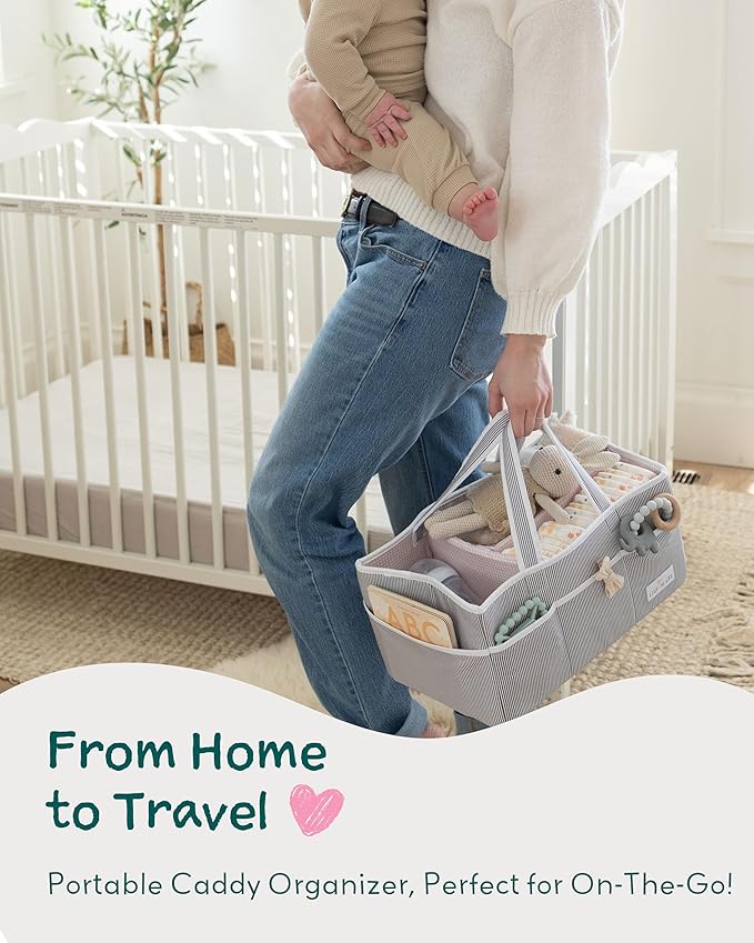 Lily Miles Baby Diaper Caddy Organizer, Girl Nursery Storage Basket with 8 Pockets, Baby Organizer and Storage, Easy-to-Clean