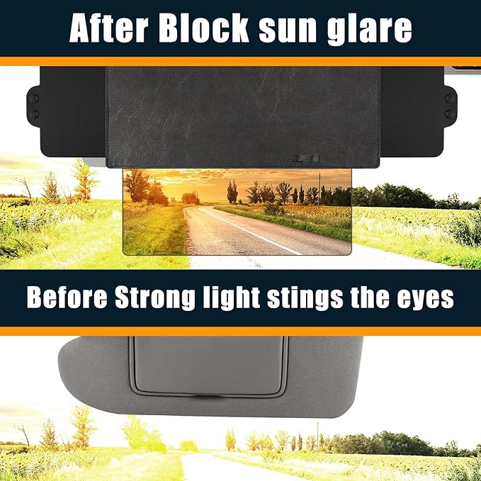 Veharvim Sun Visor Extender for Car with 2 Side Sunshade, Polarized UV400 Visor Extender Attachment for Car Visor with PC Lens,Anti-Glare for Safe Driving (2 Side Panel) (Black, Universal(2Pack))
