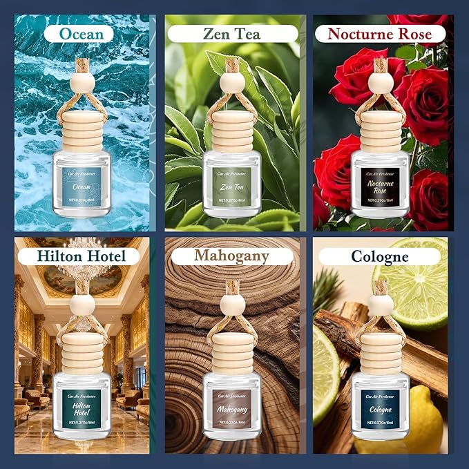 Premium Car Air Freshener, 6 Pack Deep Luxury Scent Essential Oil Diffuser, Long Lasting Fragrance Interior Decor Unisex,Hang
