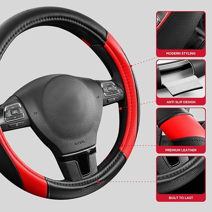 Rubbermaid Steering Wheel Cover – Universal Fit 14.5"–15" Steering Wheel Cover, Anti-Slip Grip, Breathable Leather, All-Seaso