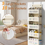 Over The Door Organizer with 5 Large Pockets, Over the Door Storage 10 Side Pocket 44 lb Load Behind Door Storage, Closet Doo