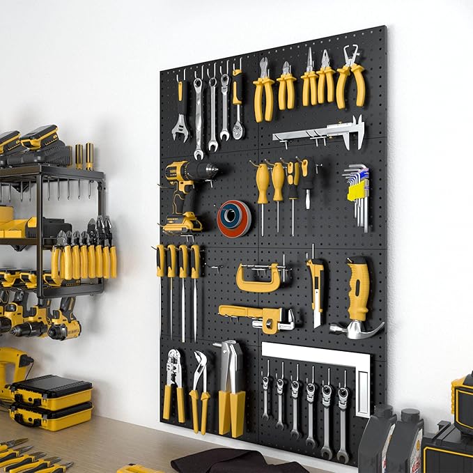 Spampur Peg Board, 8 Pack Metal Pegboard Panels Black Pegboards Wall Organizer, Peg Board for Walls Home, Garage Tool Storage