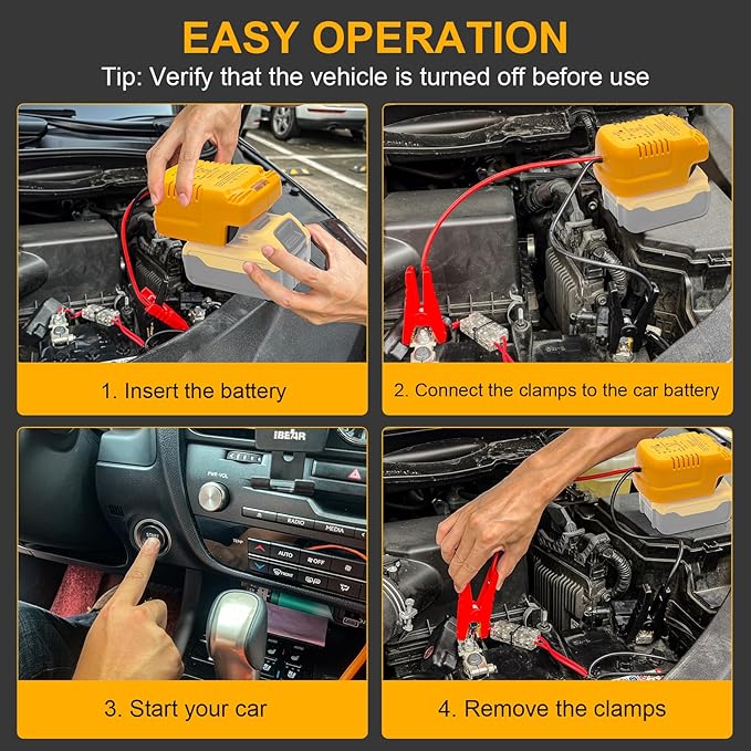 12V Jump Starter Compatible with DeWalt 20V/60V Batteries, 11AWG 1.2FT Automotive Booster Cable for 12V Car Starting (Battery Not Included, Not Made by DeWalt)