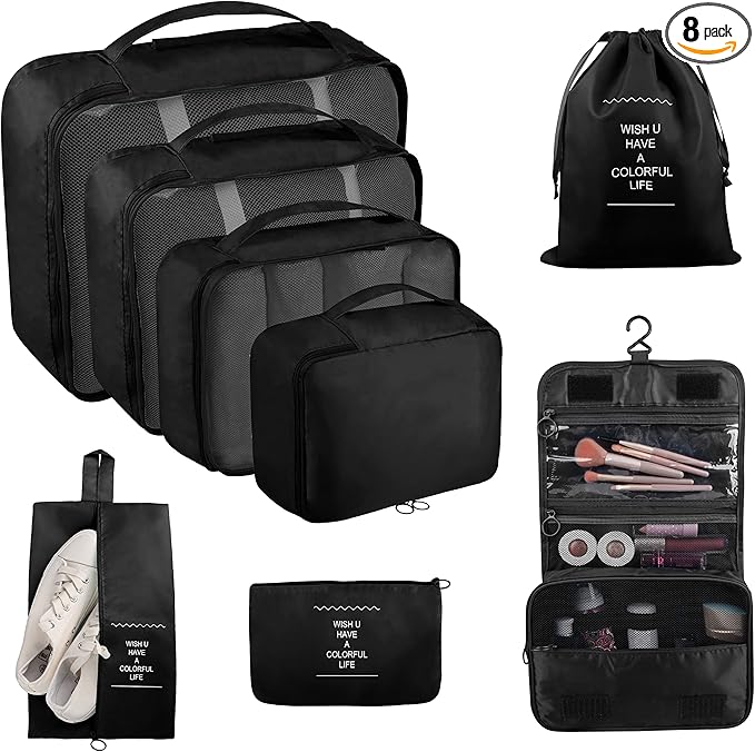 Packing Cubes, 8 Pcs Travel Packing Organizers for Suitcases, Large Capacity Travel Luggage Organizers Set includes 8 Storage