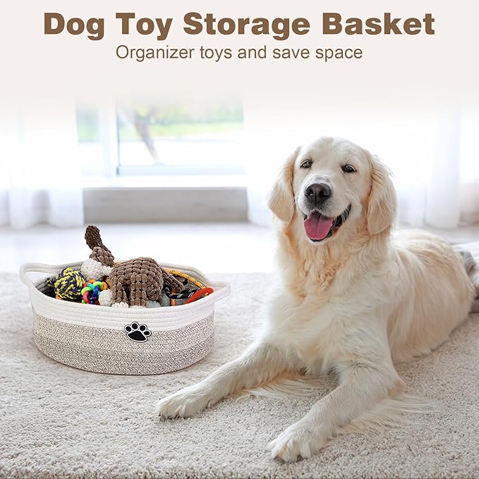 Optish Dog Toy Easter Basket, Toy Box and Bin for Dog Cat Storage, 13.5" X 11" X 5" Small Woven Rope Basket for Baby Storage,