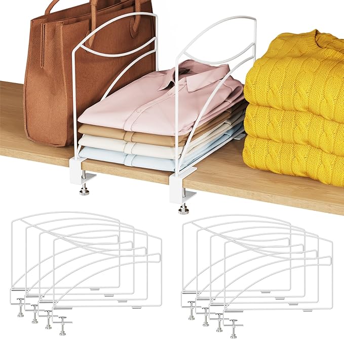 8-Piece Wire Shelf Dividers for Closet Organization, Upgraded C-Clips Adjustable Metal Shelf Dividers Suitable For Bedrooms &