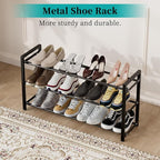 EKETE Expandable Shoe Rack,Adjustable and Stackable 3-Tier Shoe Rack Organizer, Shoe Rack for Closet,Space Saving,Metal Free 