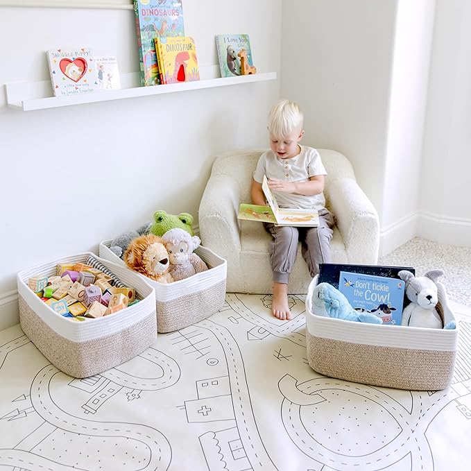 NaturalCozy Storage Baskets 16.8”x13”x7.6” Cotton Rope Woven Baskets for Organizing 3-Pack | Toy Storage Bins | Basket for Sh
