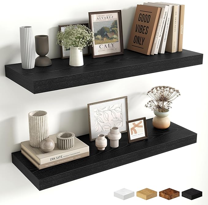 Fun Memories Floating Shelves for Wall, 30 Inch Long Floating Shelves Set of 2, 30 x 10 Wooden Shelves for Wall, Large Storag