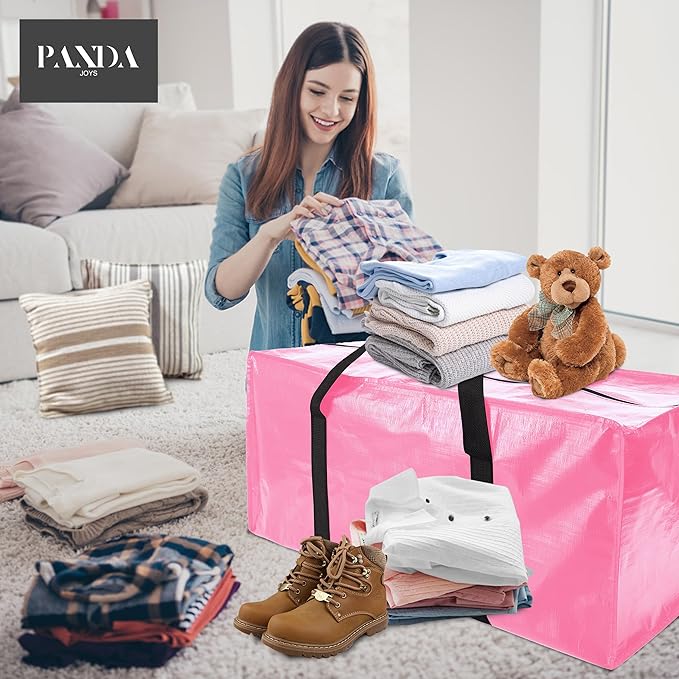 PANDA JOYS 8 Pack Extra Large Moving Bags with Zippers & Carrying Handles, Heavy-Duty Storage Tote for Space Saving Moving St
