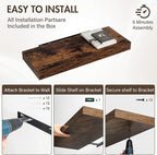 30 Inch Floating Shelves, 12" Deep Floating Shelf Wall Mounted, 30" Wall Shelves, Rustic Deep Bookshelf, Extra Deeper & Thick