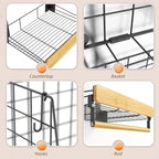 Wall Mounted Laundry Room Shelves, Wire Baskets with 8 Hooks and Hanging Rod, Over The Washer and Dryer Shelf, Drying Rack, L