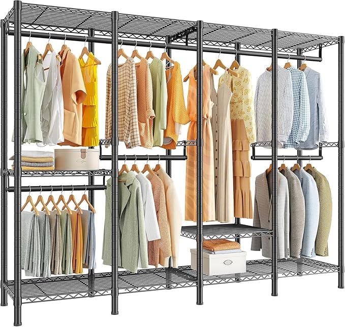 Raybee Clothes Rack for Hanging Clothes,Clothing Rack with Shelves,Portable Closet,Adjustable,76" W x 77" H x 18" D,Max Load 