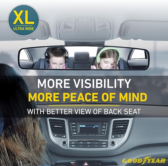Goodyear 17” Panoramic Rear View Mirror – Universal Wide Angle Rear View Mirror for Car/SUV/Truck – Anti-Glare, Clip-On Large Rearview Extender for Safer Driving & Parking