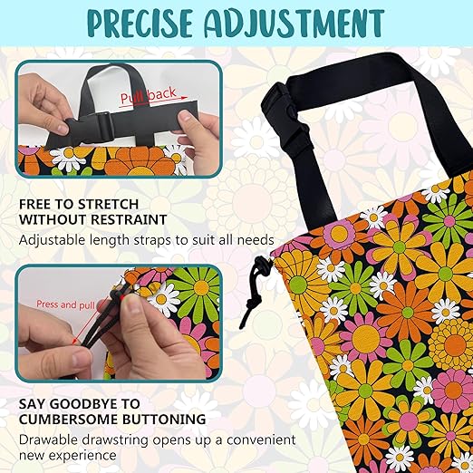 Car Garbage Bag Colorful Vintage Groovy Flowers Drawstring Car Trash Bag Hanging for Back Seat with Adjustable Buckle Canvas Vehicle Trash Can Easy-to-Install