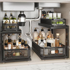2 Pack 18.5IN-Depth Under Sink Organizer With Next-Gen Ball-Bearing Slides,2-Tier Precision Mesh Pull Out Cabinet Storage for
