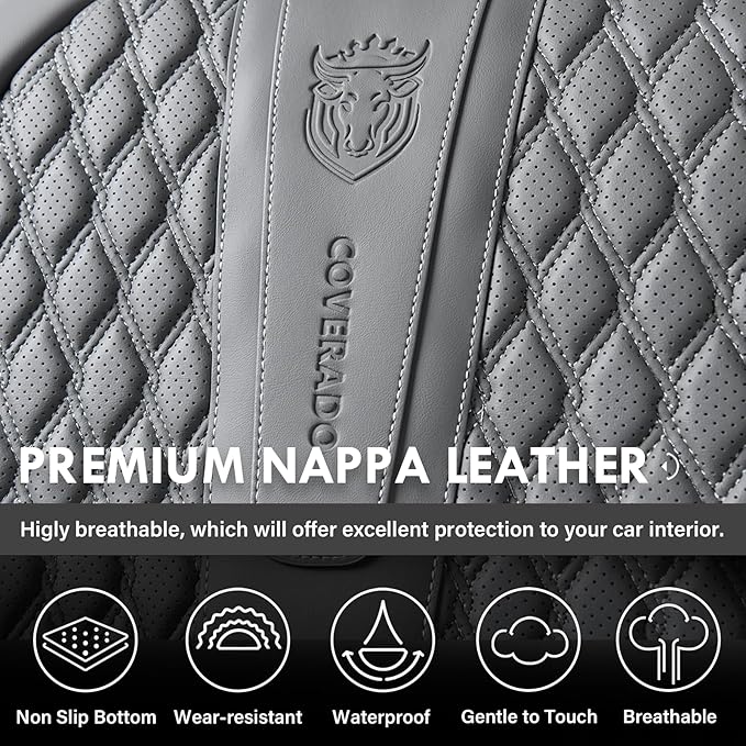 Coverado Front Seat Covers, Car Seat Cover, Leather Seat Covers for Car, Automotive Seat Covers Protector with Lumbar Support