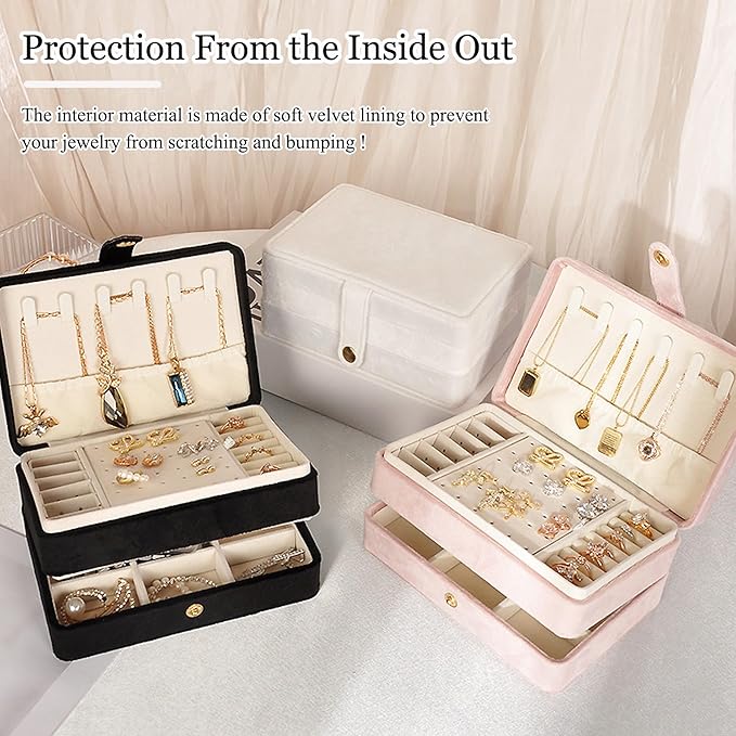 MODENGKONGJIAN Jewelry Organizer Box, 2-Layer Large Jewelry Storage Case, Portable Travel Jewelrys Display Holder for Earring
