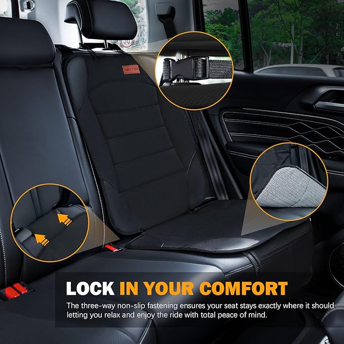 Siivton Car Seat Protector for Child Seat Cushion for Leather and Fabric Seats, 2 Mesh Pockets, Non-Slip Backing, Carseat Pro
