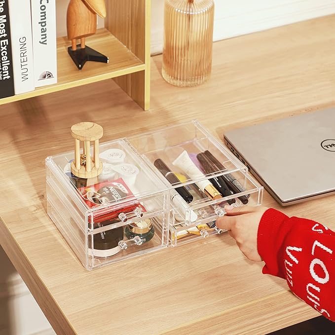 Cq acrylic Clear Stackable Storage Drawers,5 Drawers Acrylic organizers For Vanity Counter,Large Plastic Clear Drawer Organiz