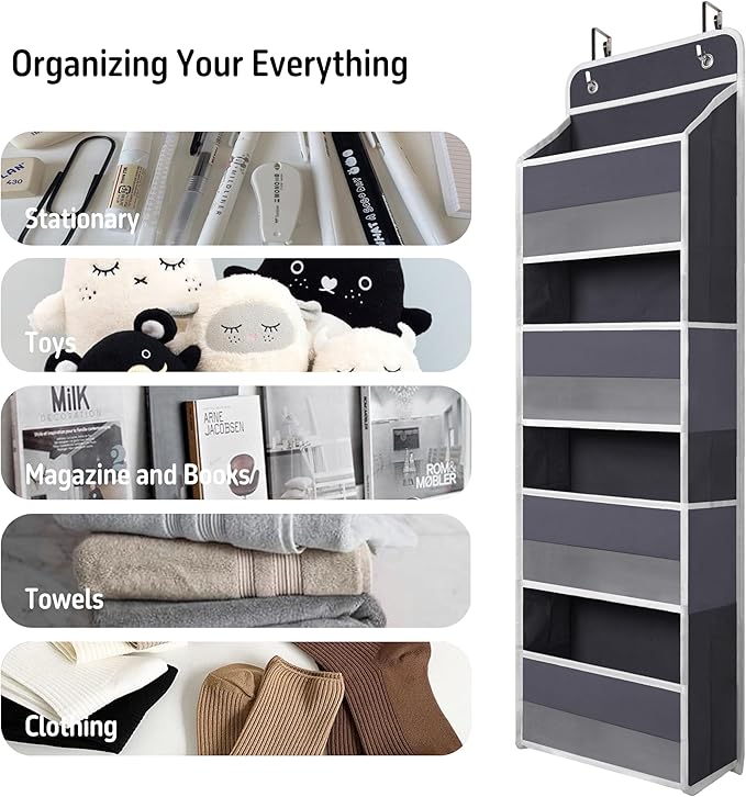 TYMENSH Over The Door Hanging Organizer with 4 Large Pockets – Closet, Bathroom, Nursery, Bedroom, Dorm Storage for Toys, Cos