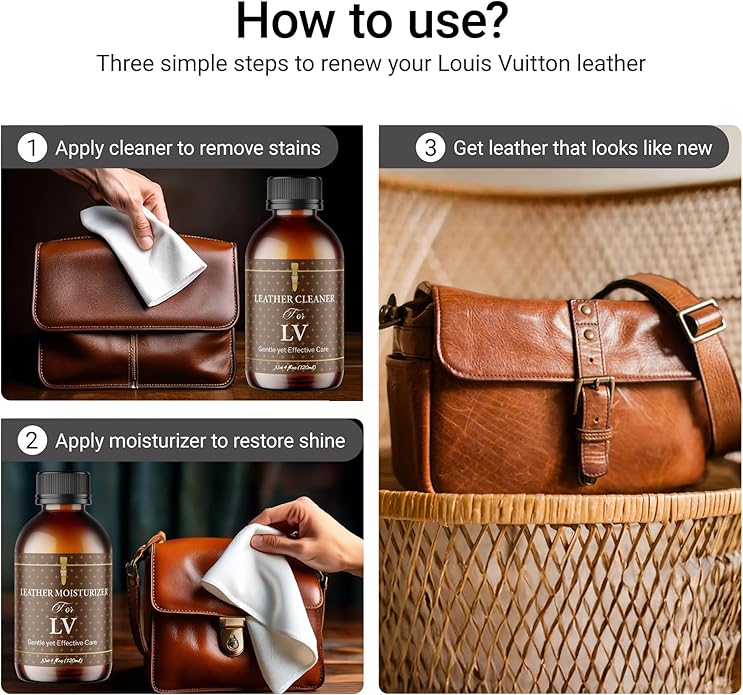 Leather Cleaner & Moisturizer Set for Louis Vuitton, Shine Your Louis Vuitton and Smell New, Gently Soften and Rejuvenate Vac