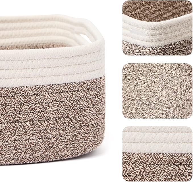MiniArk Small Storage Baskets for Organizing | Closet Organizer Bins | Shelf Toy Basket | Woven Rope Baskets | Cube Decorativ