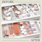 STORi SimpleSort 6-Piece Stackable Clear Drawer Organizer Set | 9" x 3" x 2" Rectangle Trays | Narrow Makeup Vanity Storage B