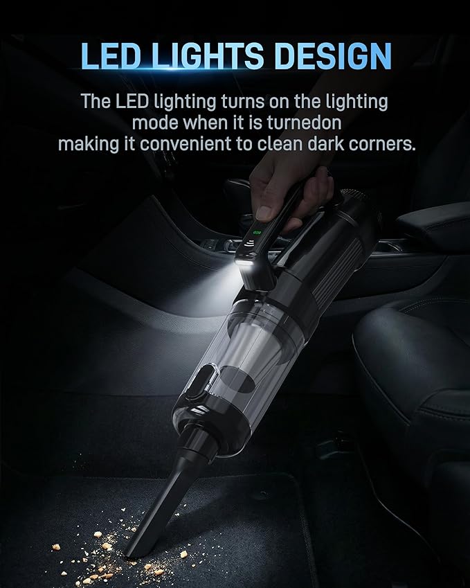 Handheld Vacuum Cordless, 18000PA Strong Suction Car Vacuum Cleaner Portable with Brushless Motor & LED Light, Hand Vacuum wi