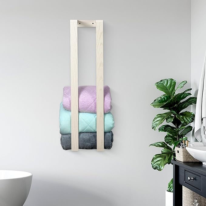 RELODECOR Blanket Wall Rack – Decorative Farmhouse Style Wooden Ladder – Rustic Quilt & Towel Holder – Wall Mounted Storage R
