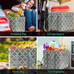 WISELIFE Reusable Grocery Bags 4-Pack Foldable Washable Storage Bins Basket Water Resistant Shopping Utility Tote Bag Grey