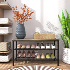 3-Tier Metal Shoe Rack with Wood Top - Durable & Space-Saving Shoe Organizer,Industrial Shoe Organizer Shelf Bench Storagefor